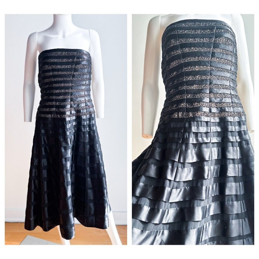 Victor & Delano Black Fit and Flare Beaded Strapless Cocktail Dress 8